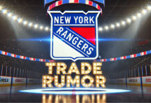 New York Rangers logo with the words trade rumor below the logo
