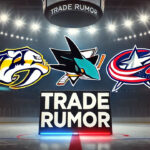 Askarov Trade Winds Heating Up: Blue Jackets, Sharks Emerge as Potential Suitors Nashville Predators, San Jose Sharks, Columbus Blue Jackets logos with the words trade rumor below the logos