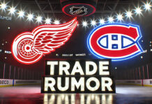 Detroit Red Wings and Montreal Canadiens logos with the words trade rumor below the logos