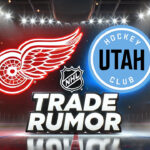 Detroit Red Wings and Utah Hockey Club logos with the words trade rumor below the logos
