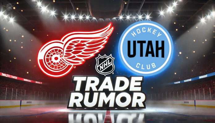 Detroit Red Wings and Utah Hockey Club logos with the words trade rumor below the logos