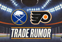Buffalo Sabres, Philadelphia Flyers logo with the words trade rumor below the logos