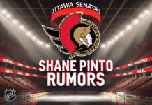 Ottawa Senators logo with the words Shane Pinto rumors below the logo