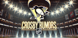 Pittsburgh Penguins logo with the words Crosby Rumors below the logo