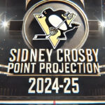 Sidney Crosby Point Projections 2024-25 | NHL Fantasy Hockey Expert Predictions Pittsburgh Penguins logo with the words Sidney Crosby Point Projection 2024-25