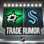 Dallas Stars Rumored to Pursue Jamie Oleksiak in Trade with Seattle Kraken Dallas Stars and Seattle Kraken logos with the words trade rumor below the logo