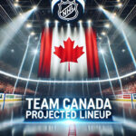 Team Canada Projected Lineup for the NHL 4 Nations Face-off Tournament 2025 Canada flag with the words Team Canada Projected lineup below the flag