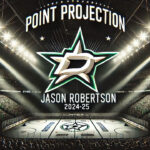 Jason Robertson Point Projections: A Fantasy Hockey Deep Dive Dallas Stars logo with the words Jason Robertson Point Projection 2024-25 below the logo