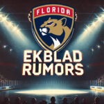 Aaron Ekblad Likely to Re-Sign with Panthers Amidst Trade Speculations Florida Panthers logo with the words Ekblad rumors below the logo