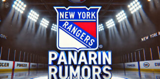 New York Rangers logo with the words Panarin rumors below the logo
