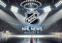 NHL logo with the words NHL news August 9 below the logo