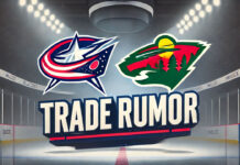Columbus Blue Jackets, Minnesota Wild logos with the words trade rumor below the logo