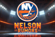New York Islanders logo with the words Nelson rumors below the logo