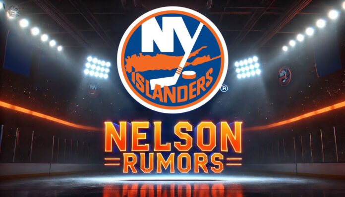 Islanders Fans Divided on Potential Brock Nelson Trade Return New York Islanders logo with the words Nelson rumors below the logo