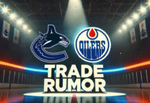 Vancouver Canucks and Edmonton Oilers logo with the words trade rumor below the logos