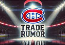 Montreal Canadiens logo with the words trade rumor below the logo