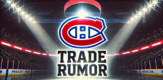 Montreal Canadiens logo with the words trade rumor below the logo