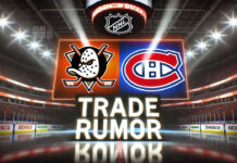 Anaheim Ducks and Montreal Canadiens logo with the words trade rumor below the logos