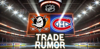 Anaheim Ducks and Montreal Canadiens logo with the words trade rumor below the logos