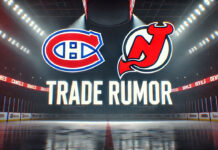 Montreal Canadiens and New Jersey Devils logos with the words trade rumor below the logos