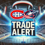 Patrik Laine Lands in Montreal: Blockbuster Trade Analysis Montreal Canadiens and Columbus Blue Jackets logos with the words trade alert below the logos