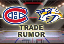 Montreal Canadiens and Nashville Predators logos with the words trade rumor below the logo