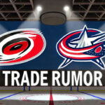 Is Patrik Laine the Carolina Hurricanes’ Next Big Acquisition? Carolina Hurricanes and Columbus Blue Jackets logo with the words trade rumor below the logo
