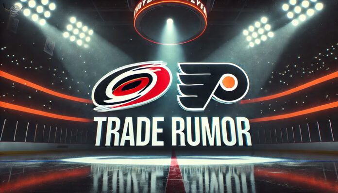 Carolina Hurricanes and Philadelphia Flyers logos with the words trade rumor below the logos