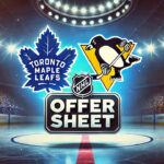 Penguins Target Leafs’ Robertson in Bold Offer Sheet Move Toronto Maple Leafs and Pittsburgh Penguins logos with the words offer sheet below the logos