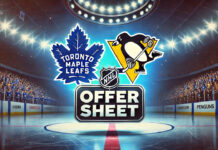 Toronto Maple Leafs and Pittsburgh Penguins logos with the words offer sheet below the logos