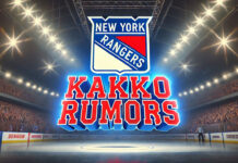 New York Rangers logo with the words Kakko rumors