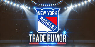 New York Rangers logo with the words trade rumor below the logo