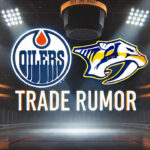 Oilers-Predators Trade Brewing: Fabbro & Tomasino to Edmonton? Edmonton Oilers and Nashville Predators logos with the words NHL trade Rumors below the logos