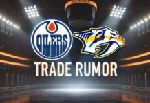 Edmonton Oilers and Nashville Predators logos with the words NHL trade Rumors below the logos