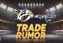 Nashville Predators and Washington Capitals logos with the words trade rumor below the logos