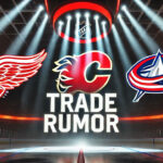 Patrik Laine to Calgary? Analyzing the 3-Team Blockbuster Trade Rumor Detroit Red Wings, Calgary Flames, and Columbus Blue Jackets logo with the words trade rumor below the logos