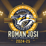 Roman Josi Point Projections for the 2024-2025 NHL Season Nashville Predators logo with the words Roman Josi point projections 2024-25 below the logo