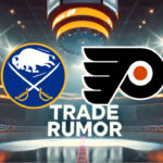 Buffalo Sabres Eyeing Joel Farabee in Potential Trade with Philadelphia Flyers Buffalo Sabres and Philadelphia Flyers logos with the words trade rumor below the logo