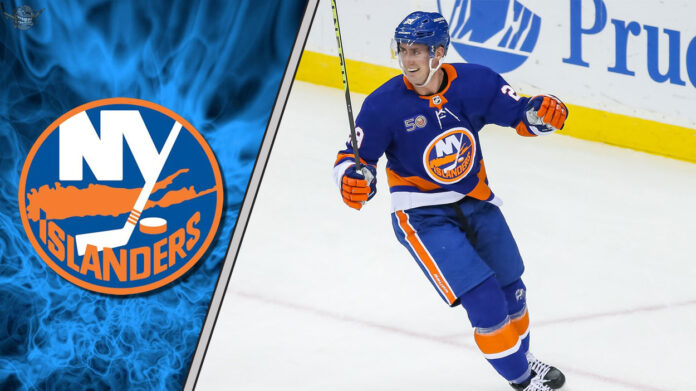 Nelson's Contract and the Islanders' Direction Brock Nelson in an Islanders jersey, skating with the puck.