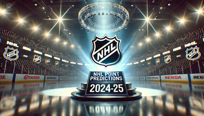 Fantasy Hockey Forecast: Who Will Lead the NHL in Points? NHL logo with the words NHL Point Projections 2024-25 on a trophy