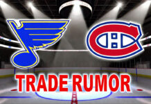 St. Louis Blues and Montreal Canadiens logo with the words NHL trade rumors below the logos