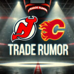 Devils Target Kadri in Trade Rumor, Bolstering Cup Hopes New Jersey Devils and Calgary Flames logo with the words trade rumor below the logos