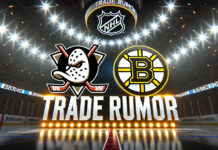 Anaheim Ducks and Boston Bruins logos side-by-side with the words NHL trade rumors below the logos