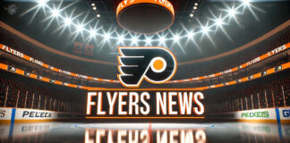 Philadelphia Flyers logo with the words Flyers news below the logo