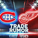 Montreal Canadiens Trade Rumors: Lucas Raymond a Potential Target? Montreal Canadiens and Detroit Red Wings logos with the words trade rumor