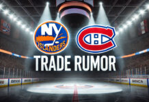 Montreal Canadiens logo and New York Islanders logo side-by-side, symbolizing potential trade.