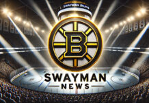 Boston Bruins logo with the words Swayman news below the logo