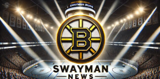 Boston Bruins logo with the words Swayman news below the logo