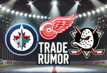 Winnipeg Jets, Detroit Red Wings, and Anaheim Ducks logos with the words NHL trade rumors below the logos