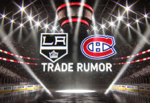 Los Angeles Kings logo and Montreal Canadiens logo side-by-side with the words NHL trade rumors below the logo